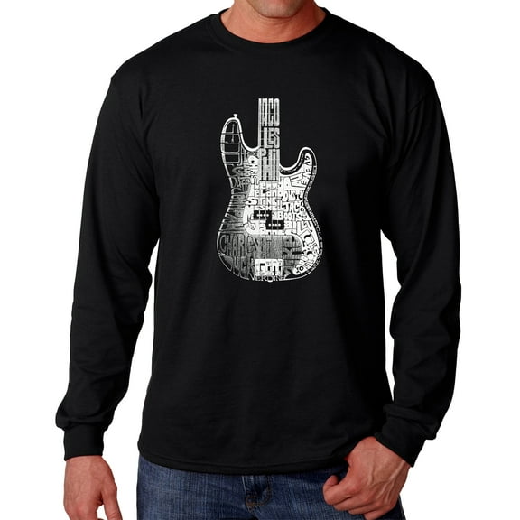 Men's Word Art Long Sleeve T-shirt - Bass Guitar