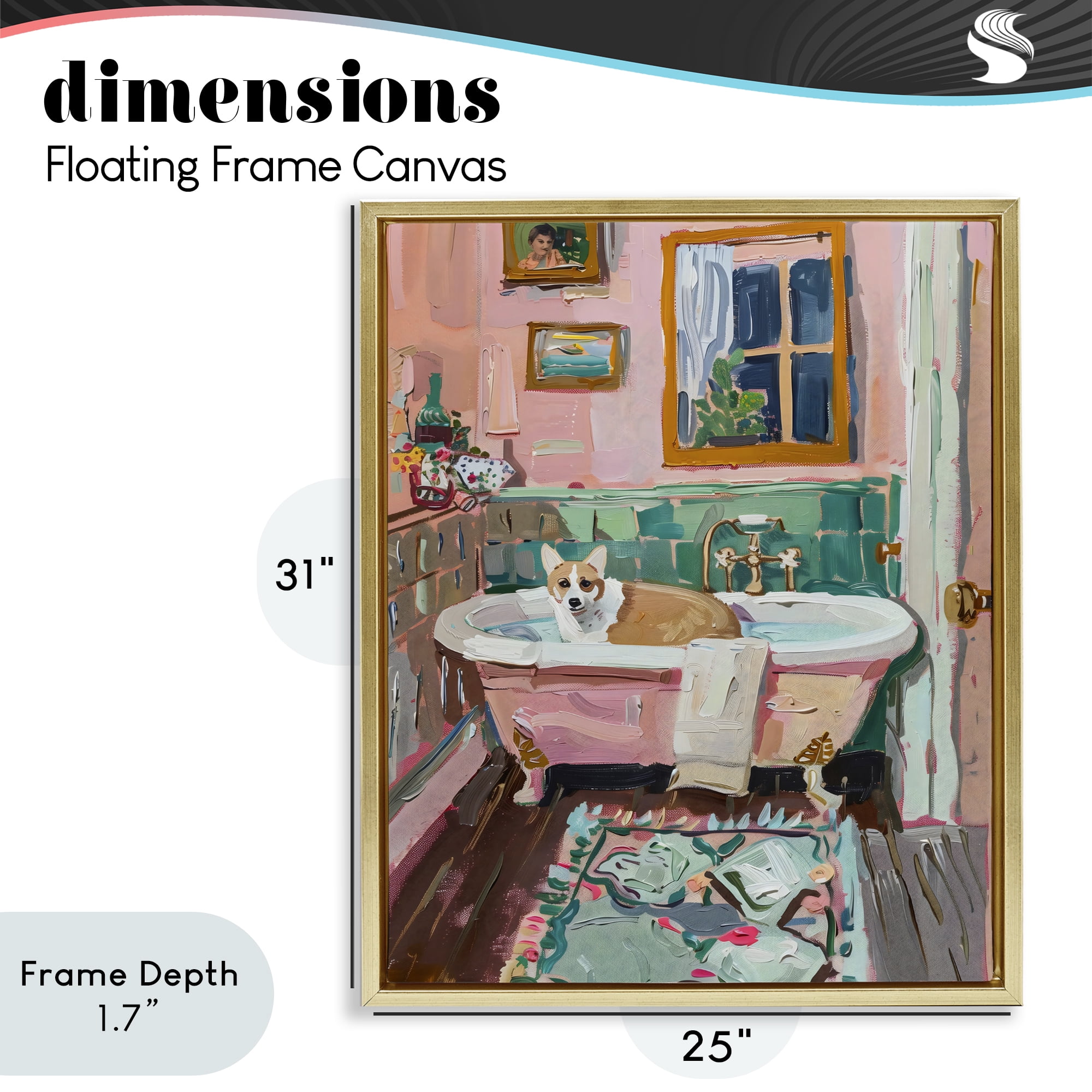 Stupell Industries Corgi in Pastel Tub Gold Framed Floater Canvas Wall Art, design by The Prints Vibe