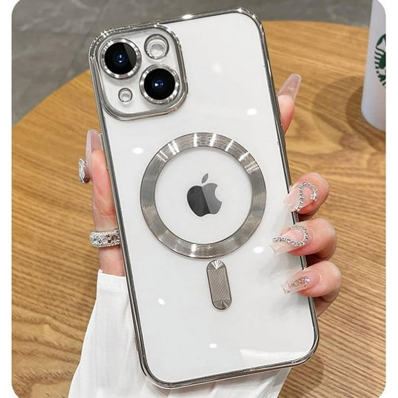 Magnetic for iPhone 13 Case Compatible with MagSafe Built-in Camera Lens Protector Soft Slim Shockproof Clear Phone Case for iPhone 13 6.1" - Silver