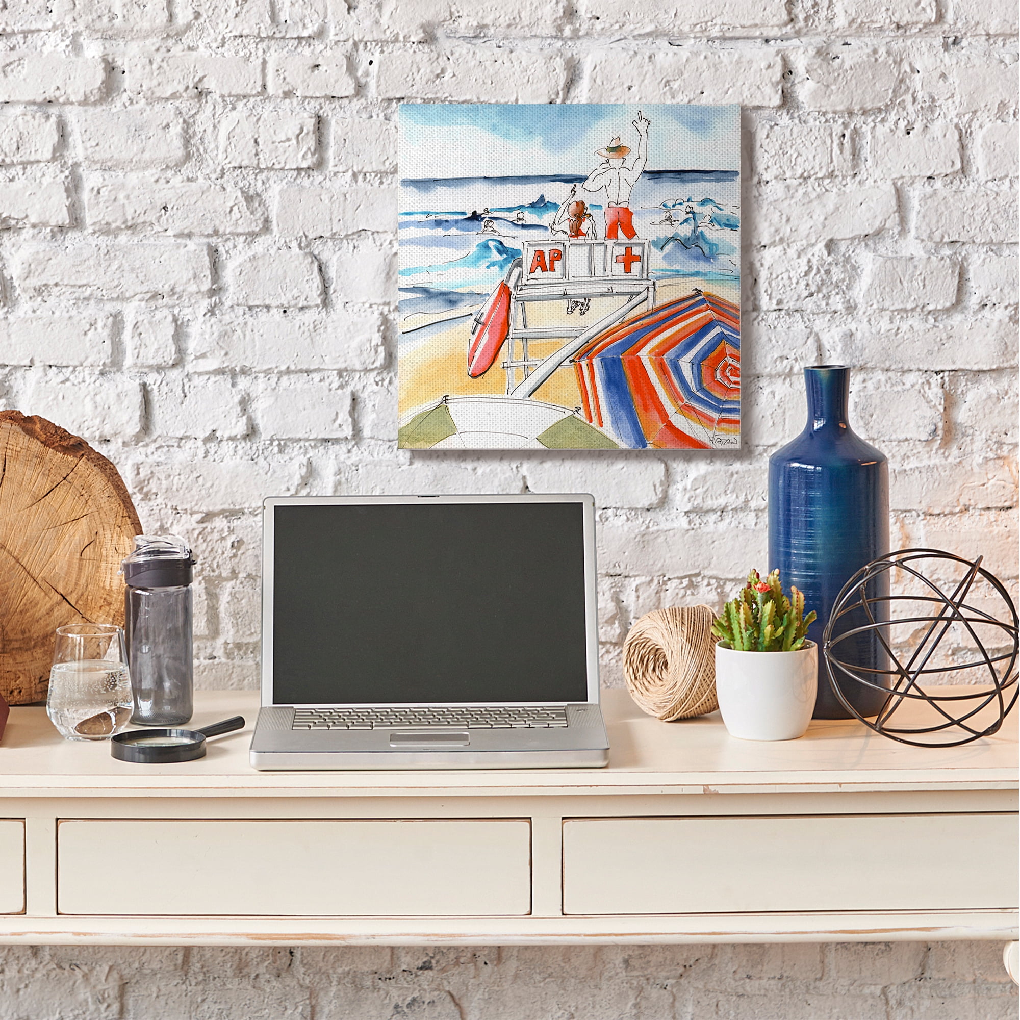 Stupell Industries Summer Beach Lifeguard Chair Nautical Watercolor Canvas Wall Art by Mark Higden