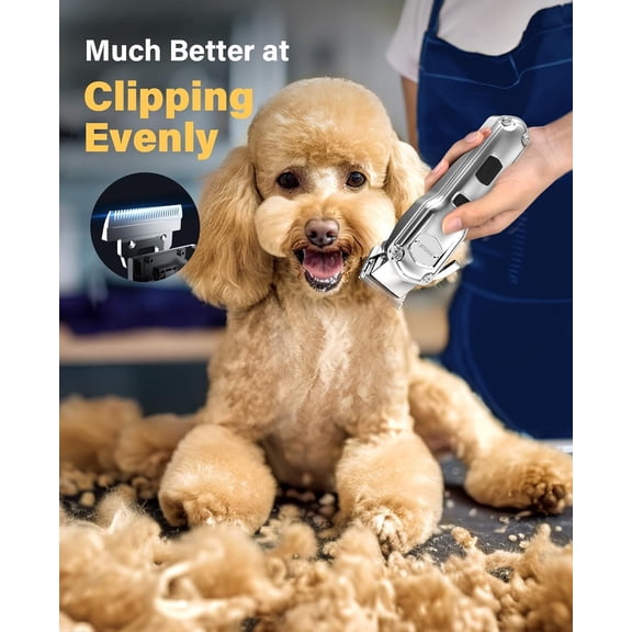 Dog Grooming Kit for Heavy Thick Hair&Coats - Rechargeable Cordless Waterproof Dog Clippers with Stainless Steel Blade and Paw Trimmer