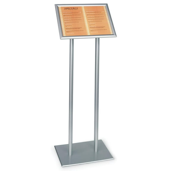 Silver Finish Sign Frame And Double Pedestal Style Base, 17 x 48 x 10-3/4-Inch, Free Standing, Snap-Open Frame With Non-Glare Lens (UCMB32Y517)