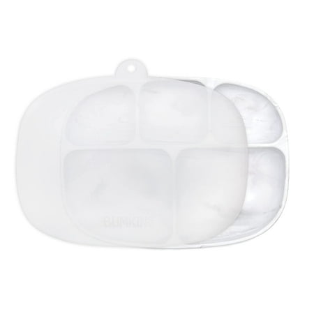 Bumkins Baby and Toddler, Silicone Grip Dish with Lid, 5-Section Toddler & Kids Plate (Marble)