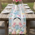 thumbnail image 4 of Easter Table Runner 72 Inches, Spring Bunny Feet Flowers Eggs Blue Wooden Grain Bed Runner Dresser Scarves Tabletop for Indoor Outdoor Parties/Ceremony/Banquet, 14" x 72", 4 of 8