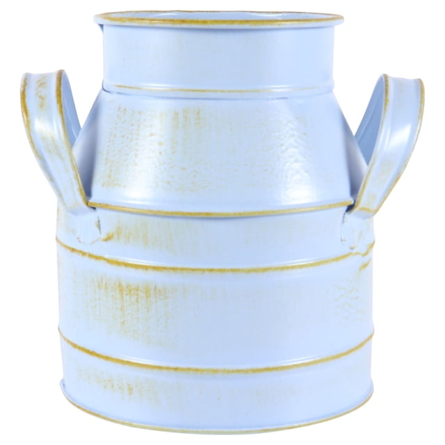 Shisuyan 1Pcs Rustic Blue Iron Double Eared Bucket Flower Vase for Home Decor