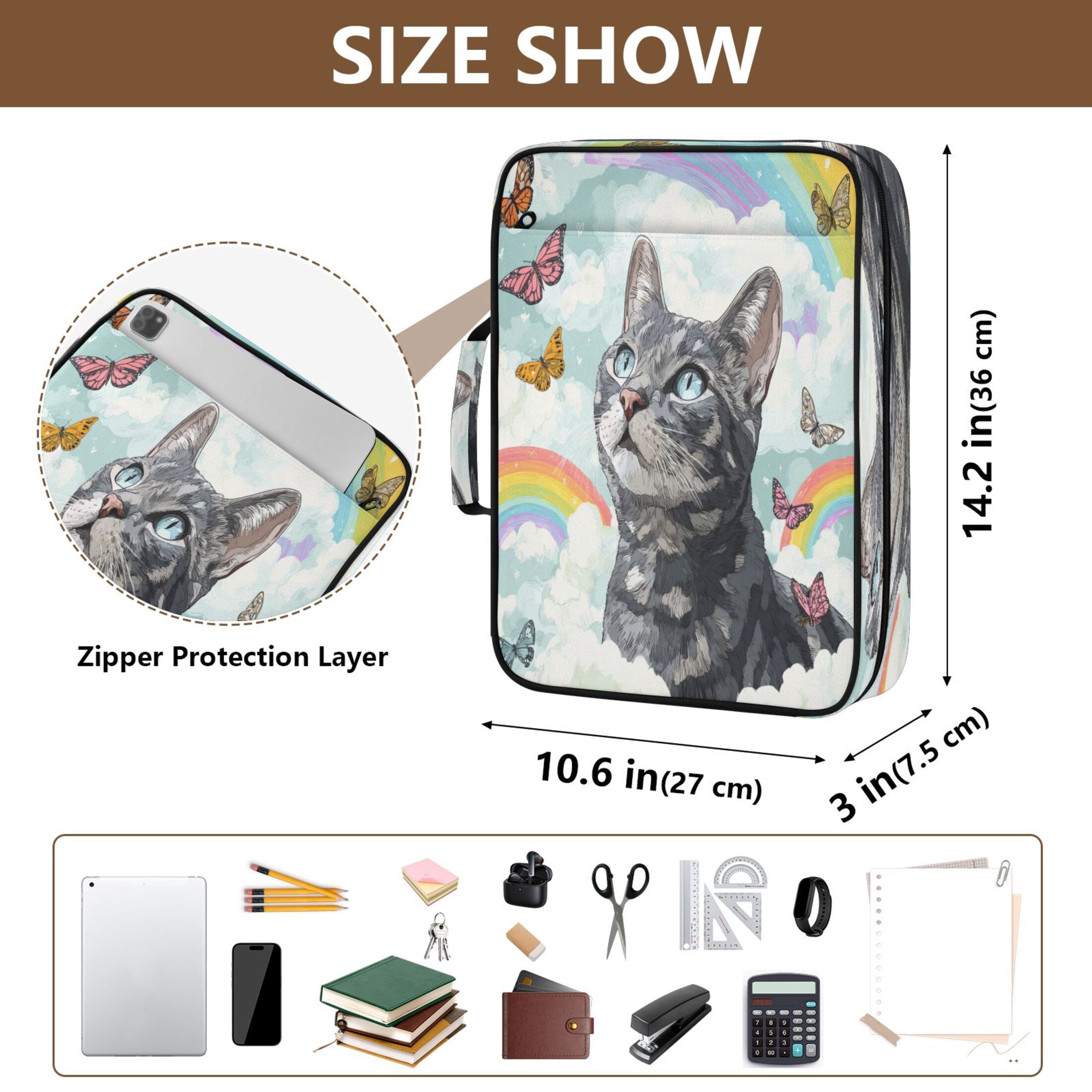3 Ring Zipper Binder with Accordion File Organizer Waterproof Back to College Binder - 7 Layer Document Organizer for Study Home Office College Travel Supplies Colorful Butterflies