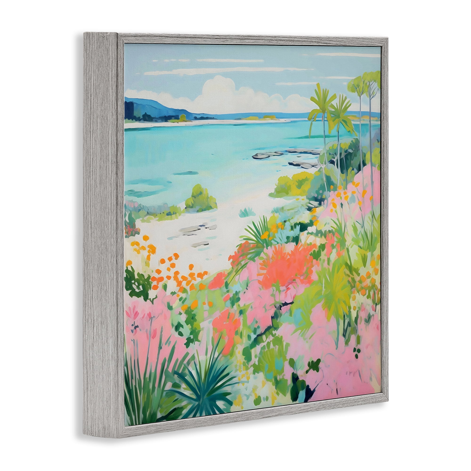 Stupell Industries Tropical Coast Blooming Shoreline Gray Framed Giclee Art, design by Creative Studio
