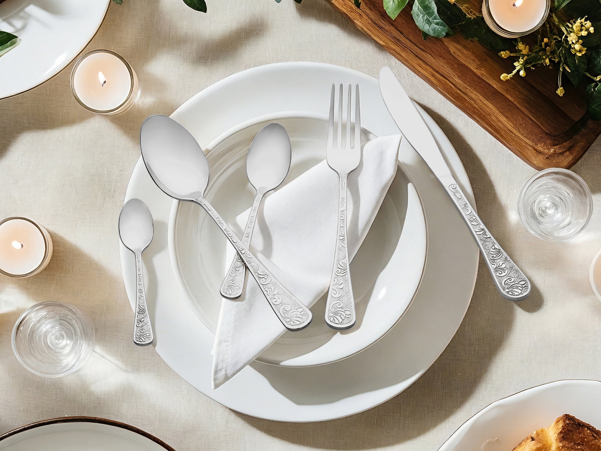 Unique Bargains 20 Piece Silverware Set Stainless Steel Floral Flatware Silver 20