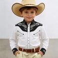 thumbnail image 2 of Boys Western Cowboy Print Shirt Long Sleeve Button Down Casual Top for Kids and Youth for Summer Style White 140, 2 of 4