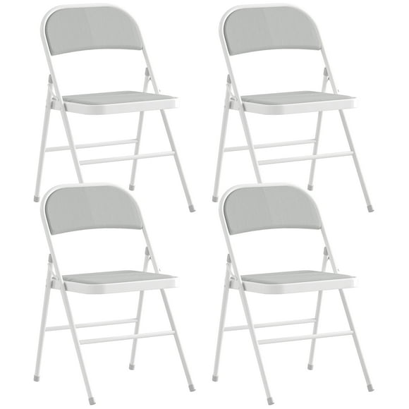 HOMCOM Metal Folding Chairs with Corduroy Cushion Foldable Chairs White