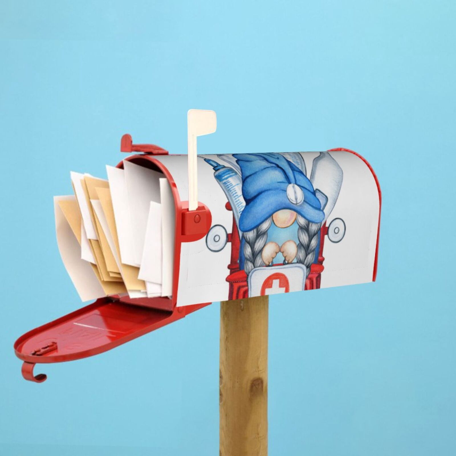 Logiee Medicine Gnome Truck Red Print Post Letter Box Wrap Decor, Mailbox Cover Suitable for Standard Mailbox and Large Size Mailbox,Outdoor Yard Decoration-25.5x21 in