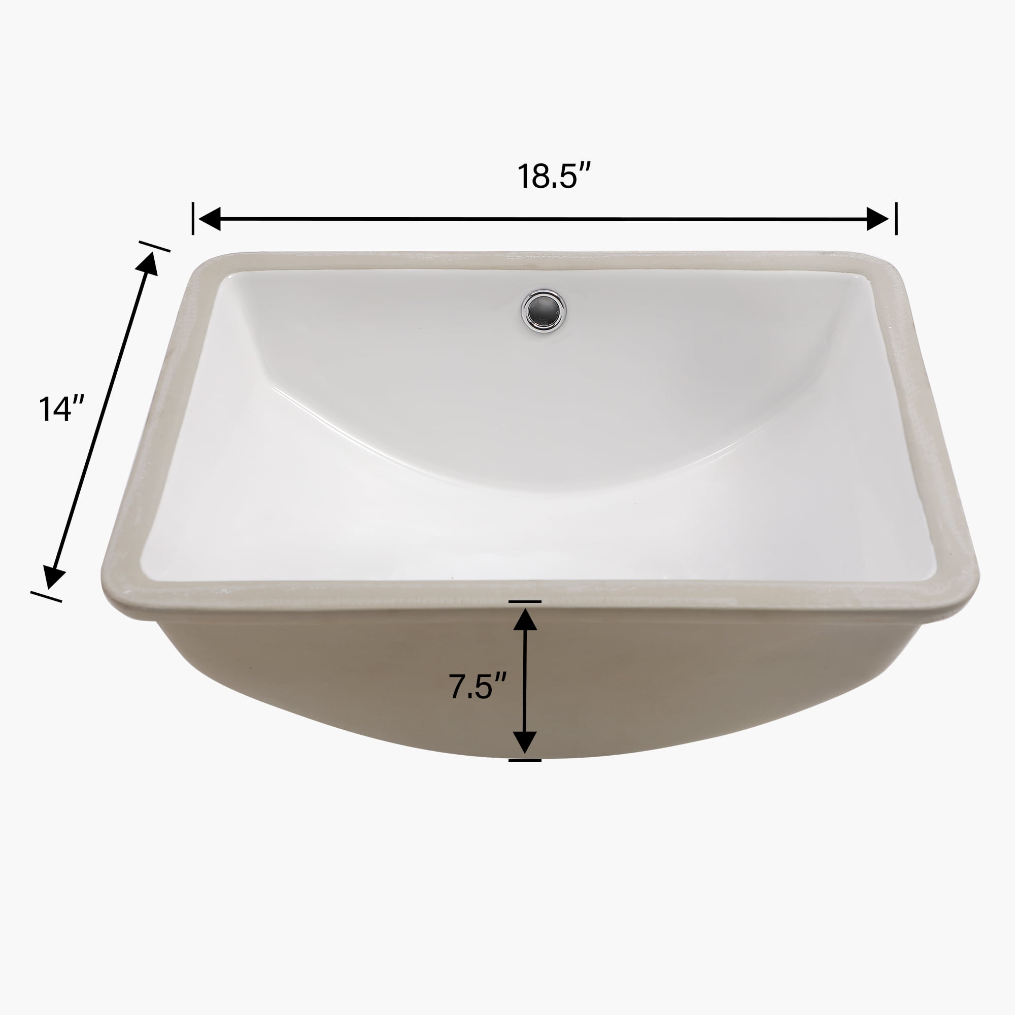 18.5"x14" White Ceramic Rectangular Undermount Bathroom Sink with Overflow