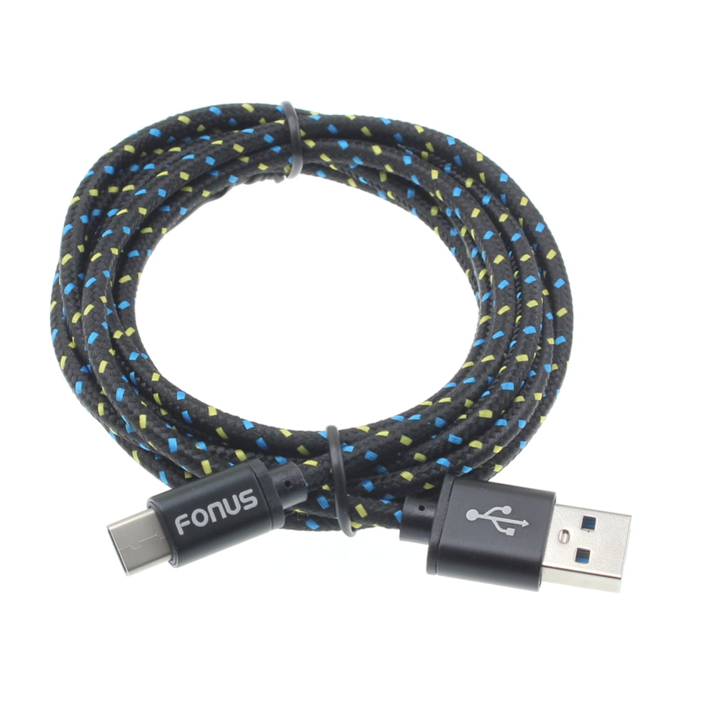 Black Durable Braided 6ft Long Type-C Cable Rapid Charger Sync USB Wire