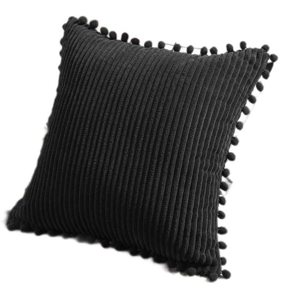 Paquete de 2 fundas de almohada decorativas lumbares con pompones, juego de fundas de cojín rectangulares sólidas de pana suave para sofá, dormitorio, coche, sala de estar Xemadio CZJJ-ZC16-7