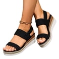 thumbnail image 2 of Domuza Womens Platform Espadrilles Wedge Sandals Comfortable Platform Open Toe Sandals with Ankle Strap | Casual Summer Dress Women Shoes for Beach, Travel, Walking, Daily Wear Black 7（EU-38）, 2 of 4