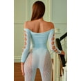 thumbnail image 5 of Women's Tight Hollow Out Long Sleeve Bodystocking Rave Outfits Stretchy Suit One Size（Light Blue）, 5 of 7