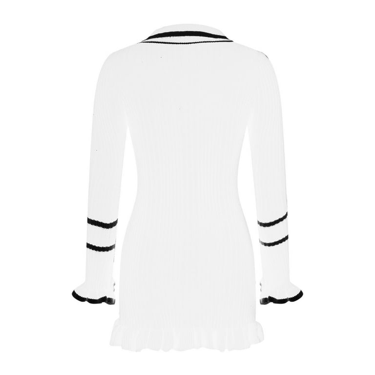 Sweater Dresses for Women 2024 Ruffle Long Sleeve Ribbed Knit Dress Fashion  Slim Fit Button Front Lapel Dresses (White M) - Walmart.com