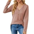 thumbnail image 2 of Sweaters for Women V Neck Button Ribbed Knit Pullover Business Casual Outfits for Women Fall Tunic Sweaters Trendy Work Shirts, 2 of 5