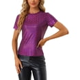 thumbnail image 1 of INSPIRE CHIC Haut Multicolore Brillant à Manches Courtes Texturé Métallisé de Fête pour Femme Rouge P, 1 of 5