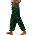 thumbnail image 6 of Satin Pants for Women Palazzo Pants Petite Plus Size Casual Solid High Waist Wide Leg Vacation Cropped Trousers Trendy Clothing Pull On with Pockets, 6 of 6