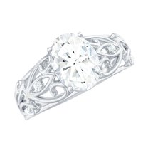 Rosec Jewels Oval Lab Grown Diamond Filigree Engagement Ring - 1 Ct Diamond - EF-VS Grade, 14K White Gold, US 8.00