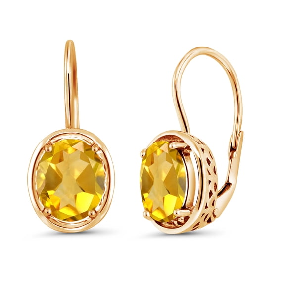 Gem Stone King 18K Yellow Gold Plated Silver Yellow Citrine Dangle Earrings for Women | 3.00 Cttw | Gemstone Birthstone | Oval 9X7MM