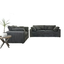 Roundhill Furniture Belvoir 2-Piece Living Room Set, Sofa and Loveseat, Charcoal