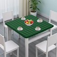 thumbnail image 3 of Green Black Checkerboard Checkered Pattern Square Fitted Tablecloth with Elastic Edge,Square Table Cover,Washable Elastic Table Cover for Home Kitchen Party Decor 34"x34", 3 of 6