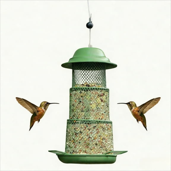 Green Large Capacity Weatherproof Metal Bird Feeder, Outdoor Hanging Birdfeeder, Easy to Clean & Refill, Attracts Cardinals & Blue Jays