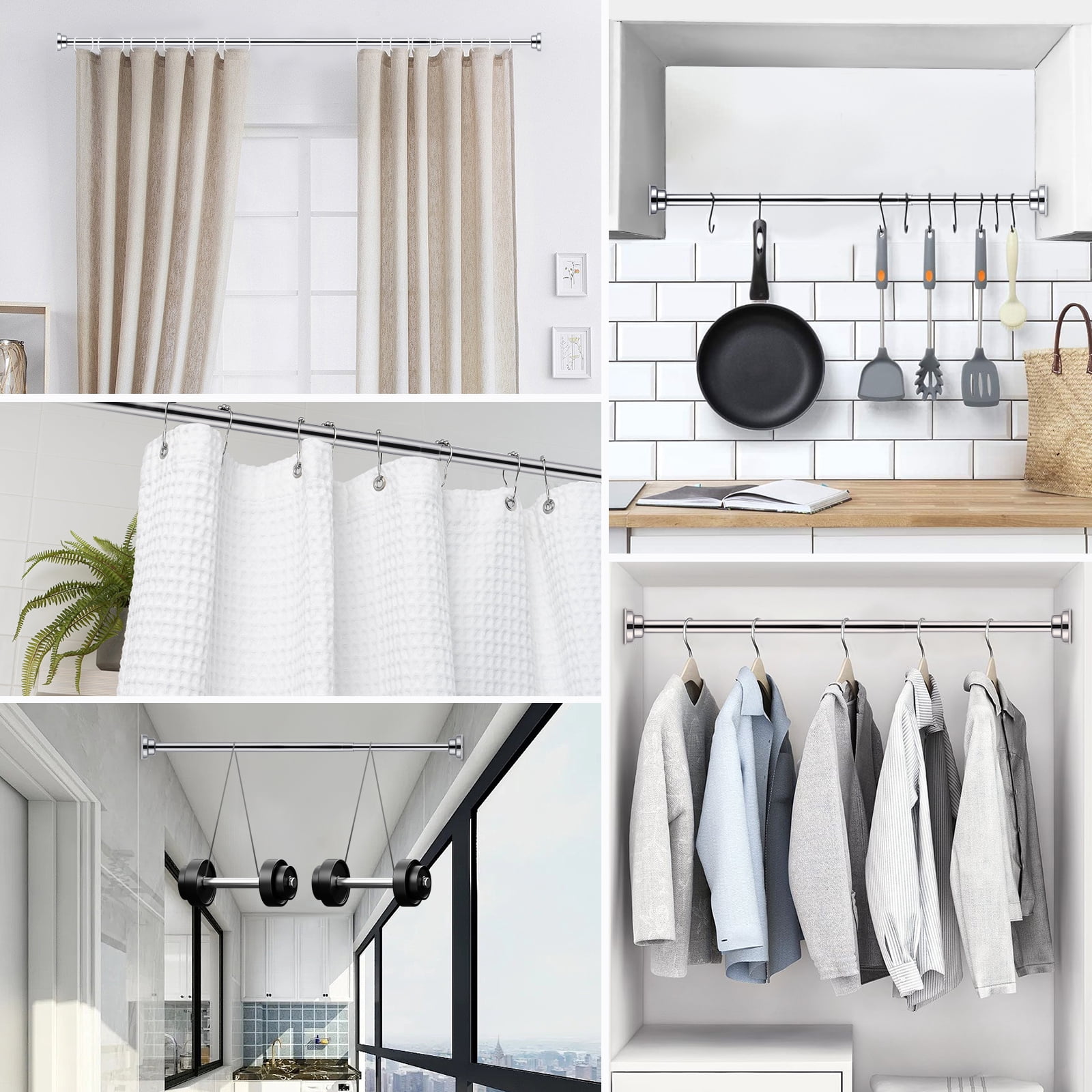 Ktinnead Tension Shower Curtain Rod - Adjustable Spring Tension Rod Rust Resistant No Drilling Anti-Slip Bar for Windows / Shower, 304 Stainless Steel, 43" to 73".