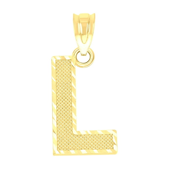 10k Yellow Gold Unisex Textured Initial Letter L Charm Pendant for Men Women