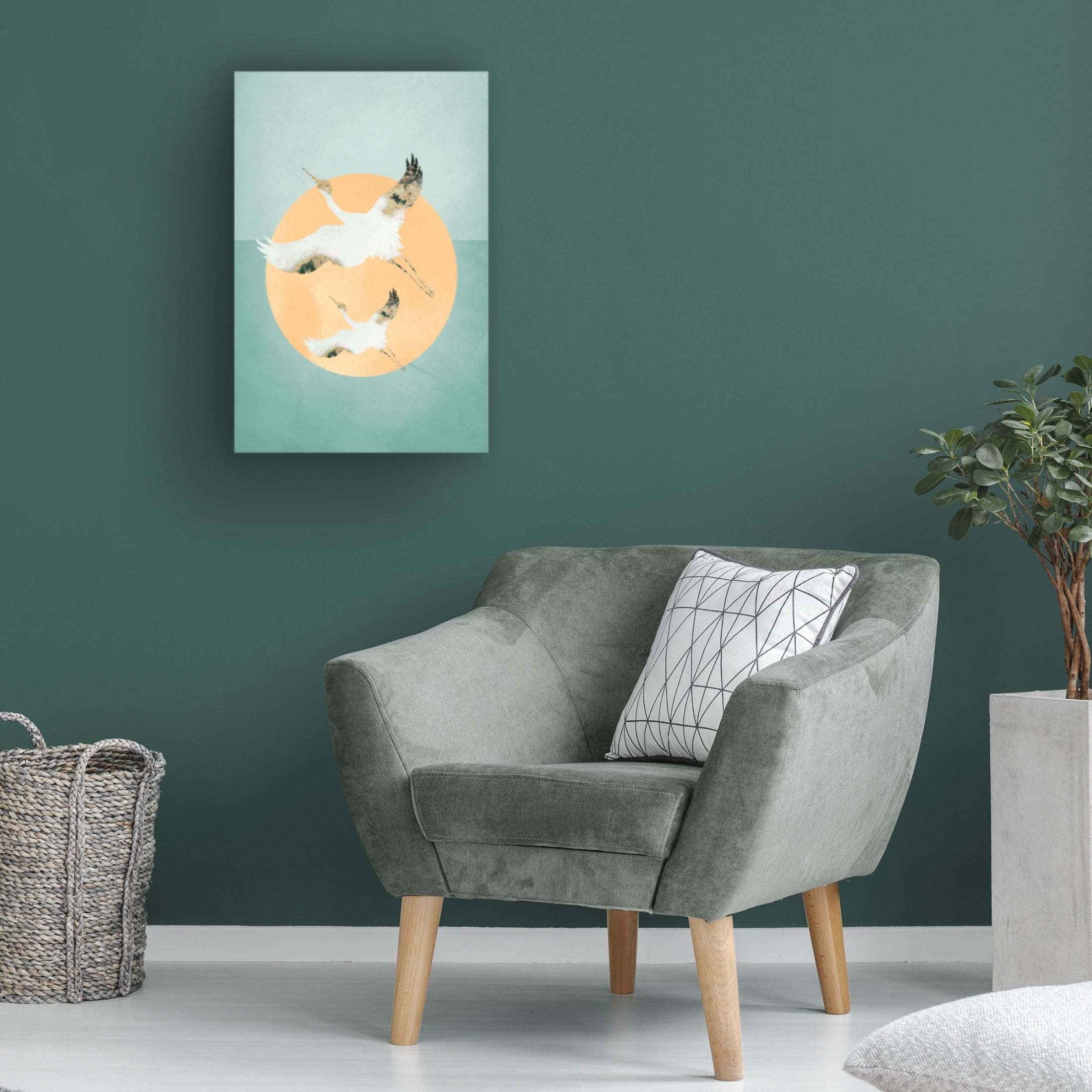 Trademark Fine Art Aureous Mint Green Sun a Cranes Canvas Wall Art