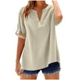 thumbnail image 2 of Roncen Women's Lace Sleeve Boho Top, Cropped Blouse with Raw Edge Hem and Button Front, Casual Summer Shirt, 2 of 4