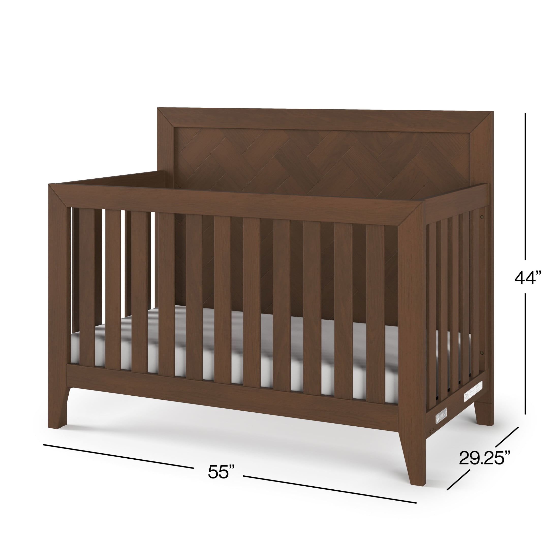 Child Craft Kieran 4-in-1 Convertible Crib, Herringbone Panel Design, 2 Mattress Heights, Toasted Chestnut