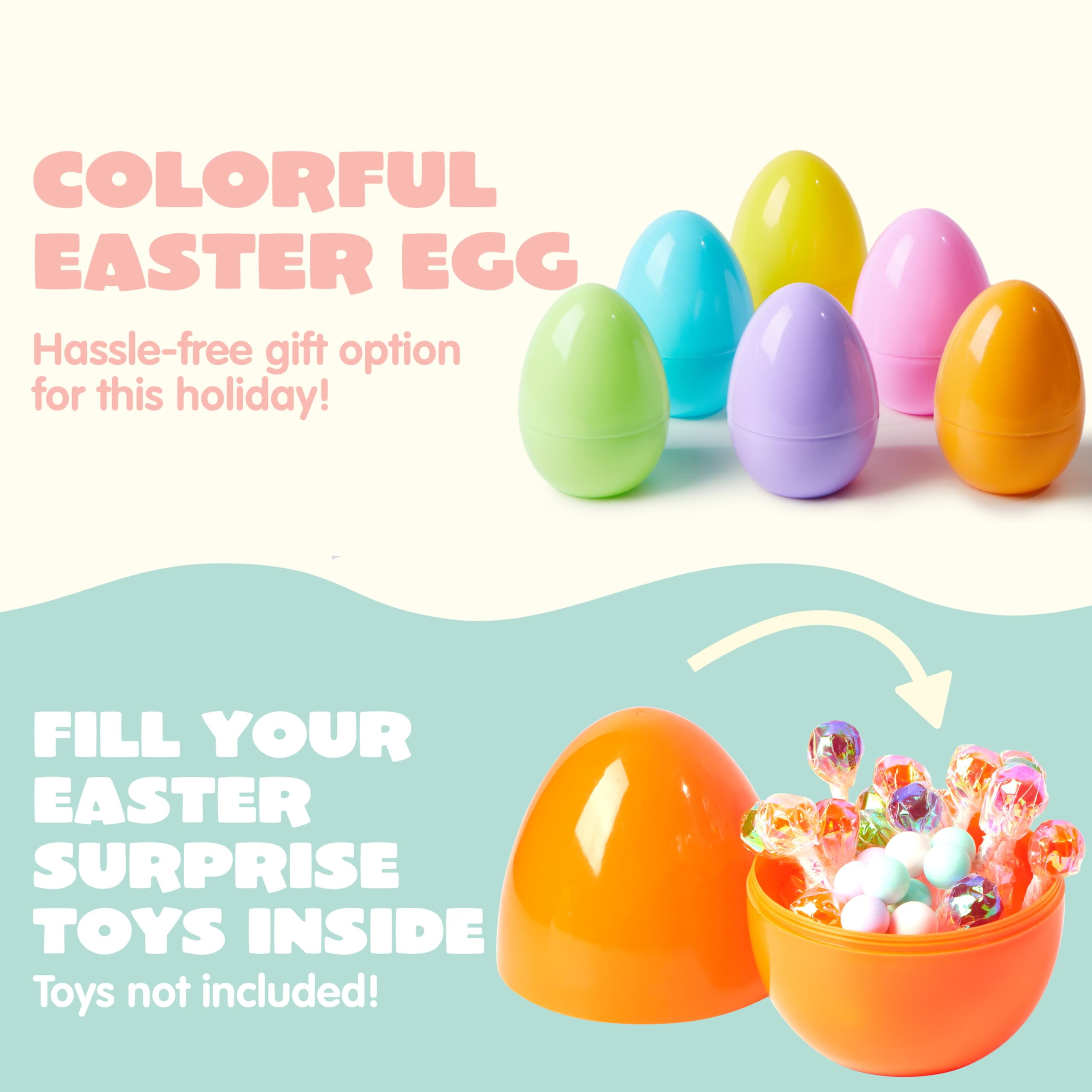 Joyfy 6 pack Large Easter Eggs, 6" Pastel Jumbo Plastic Easter Eggs, Empty Fillable for Easter Egg Hunt, Basket Stuffers, Party Favors, Classroom Prize Supplies
