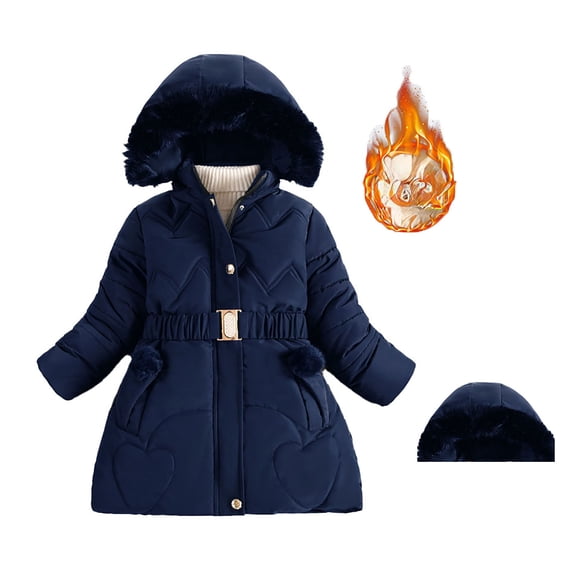 Kids Winter Coat,Boys Puffer Coat Mid-Length with Fur Collar Hooded Warm and Windproof Outwear Windbreaker Ski Jacket Boys Coats Size 5-6 Years