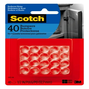 Scotch Bumpers, Round, 1/2 in. Diameter, Clear, 40 Bumpers, Reduces Noise For Cabinets
