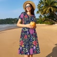 thumbnail image 4 of Disketp Floral para Vestido de Manga Corta para Mujeres, Vestidos de Verano para Mujeres, Casual y Holgado para la Playa, 4 of 6