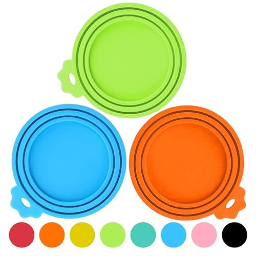 3 Pack Pet Food Can Covers,Silicone Universal Can Lids for Dog & Cat Food,BPA Free,One Fit Most Standard Size Can Lids Top Blue/Green/Orange