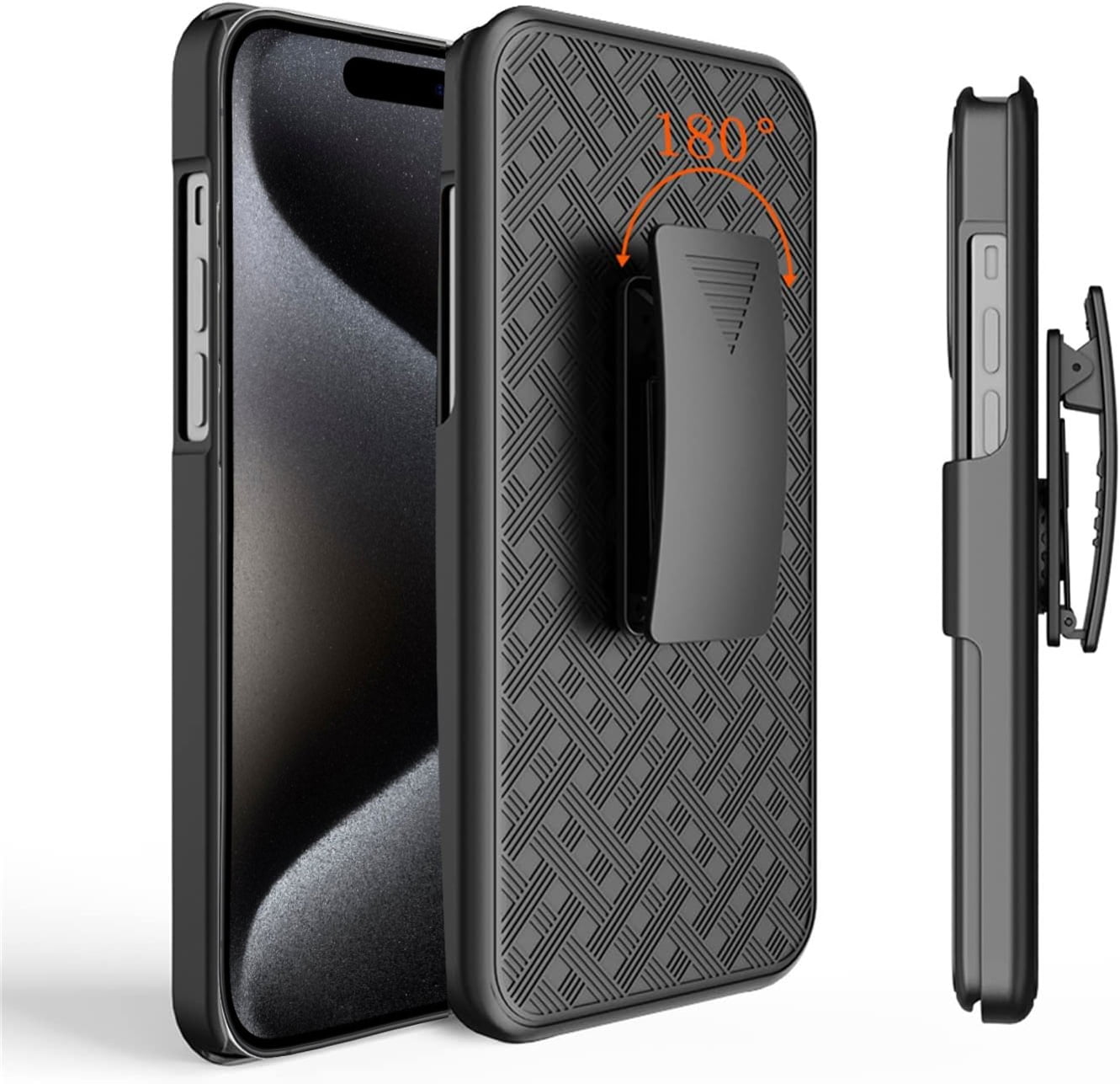 Case Belt Clip & Home Charger for iPhone 15 Pro - Holster Swivel Cover Kickstand and 18W Fast 6ft USB Cable Type-C Turbo Charge P3O for iPhone 15 Pro (6.1")