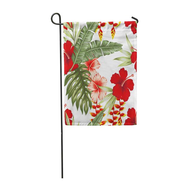 POGLIP Colorful Hawaiian Jungle Flowers and Plants Green Summer Garden Flag Decorative Flag House Banner 28x40 inch