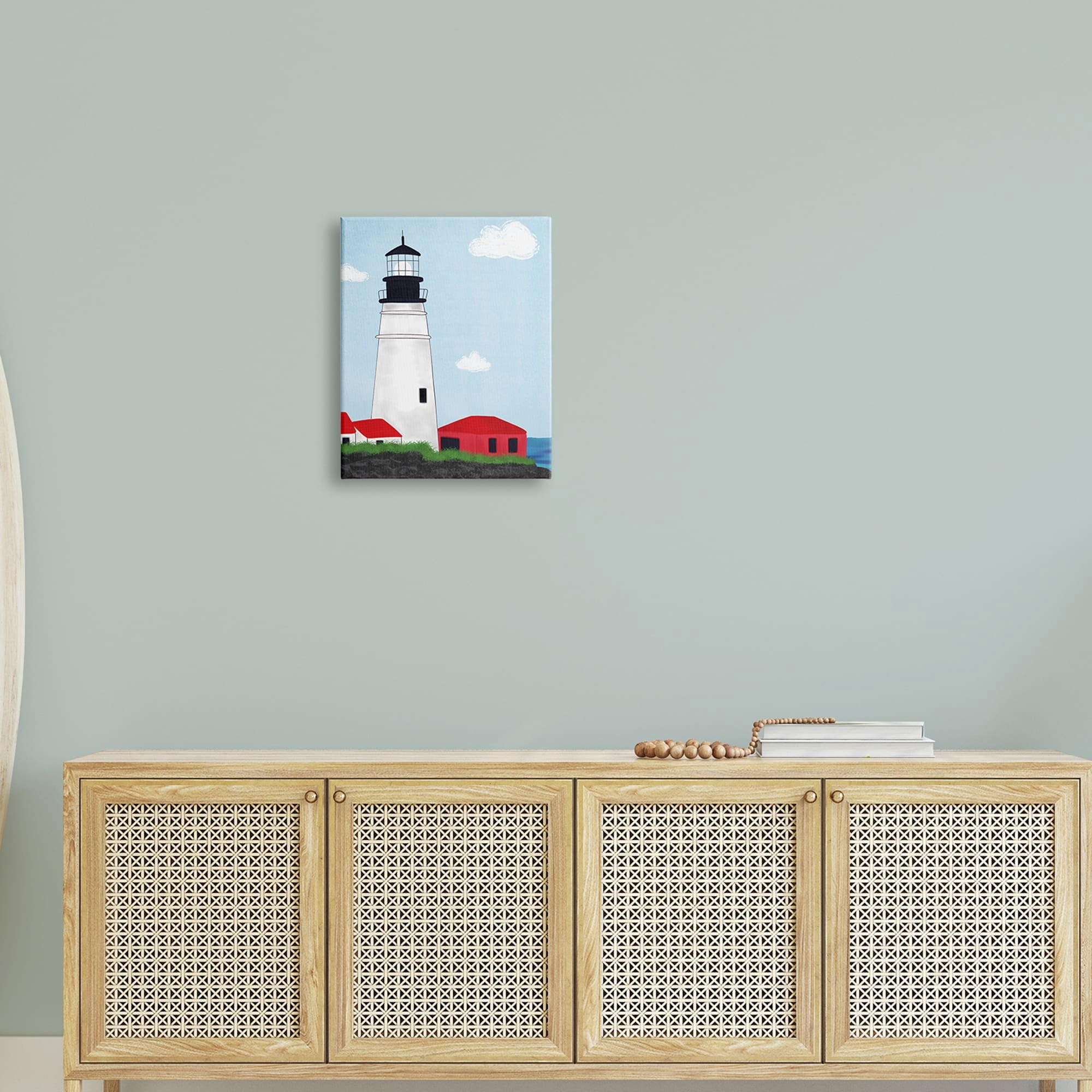 Stupell Industries Tower Port Lighthouse Coastal Architectural Beacon Red House,16 x 20, Design by Emily Cromwell