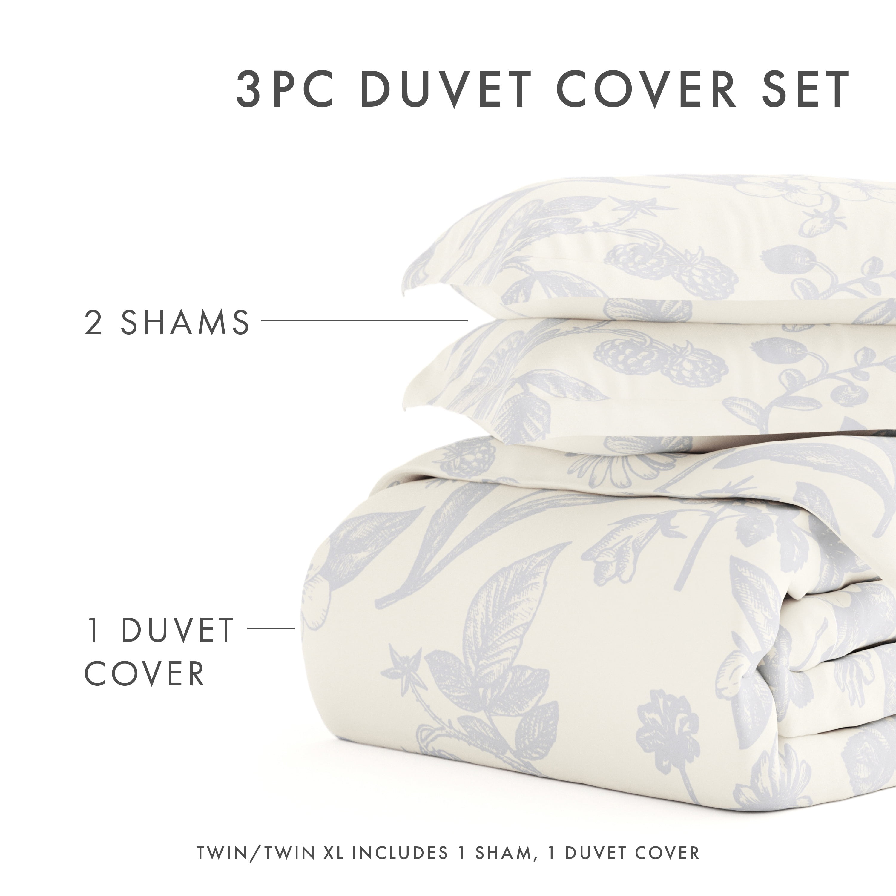 Noble Linens Light Blue Garden Pattern 2-Piece Duvet Cover Set, Twin/TwinXL