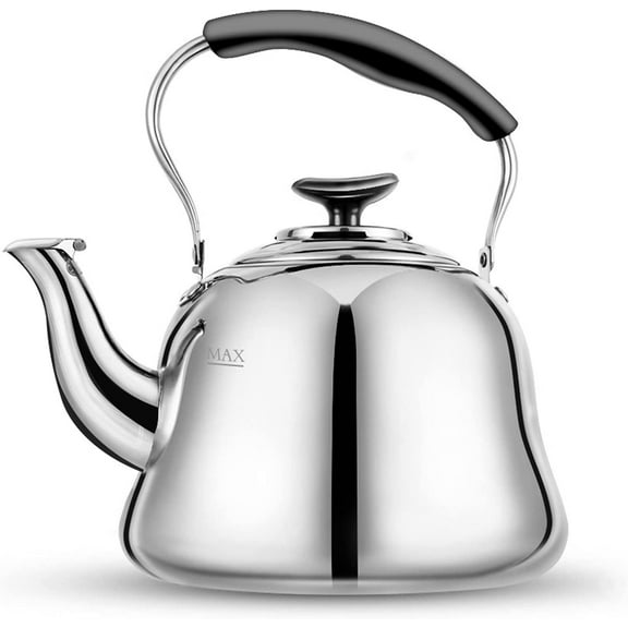 Tea Kettle Stovetop Whistling Teakettle ClassicTeapot Stainless Steel Tea Pots for Stove Top with Heat-resistant Folding Handle Mirror Finish, 2 liters