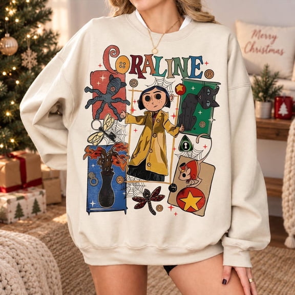 Coraline Button Eyes Gothic Sweatshirt, Spooky Movie Halloween Crewneck