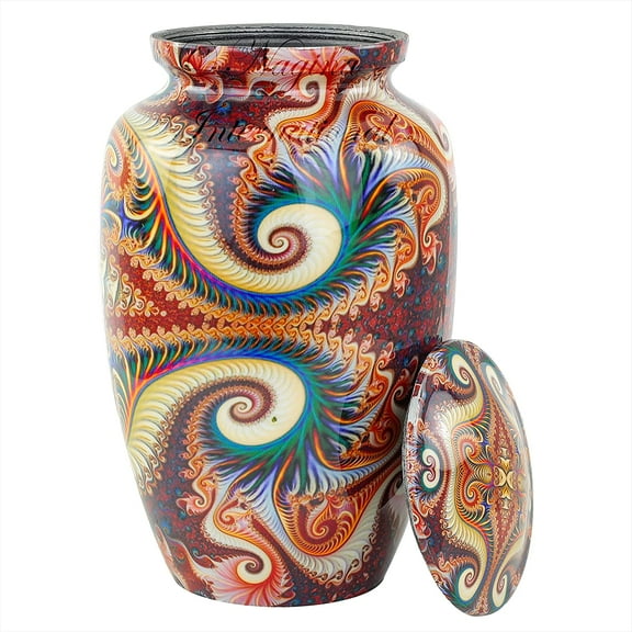 10" Aluminum Cremation Funeral Urns for Adult Human & Pet Loss | Handcrafted Burial Funeral Urns for Cremated Ash Remains Storage (Ripple Red)