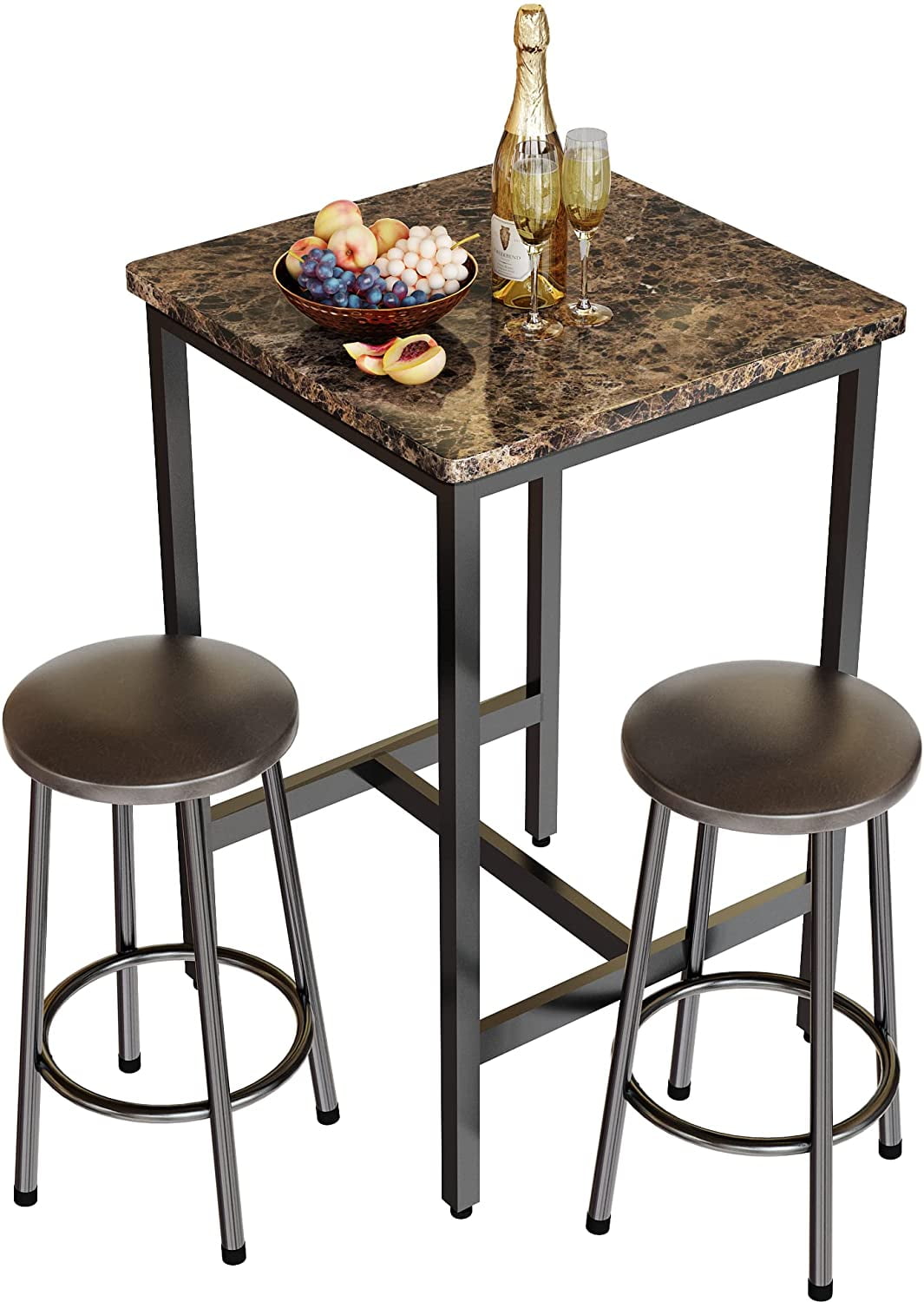 AWQM 3 Piece Bar Table Set, Marble Dining Table Set for 2, Small Bistro