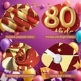 thumbnail image 3 of Golden Decor Happy 80th Birthday Banner Red Background 80th Birthday Display Crown Design Balloon Elements Golden Birthday Backdrop for Elderly Birthday Family Gathering Milestone Party, 3 of 8