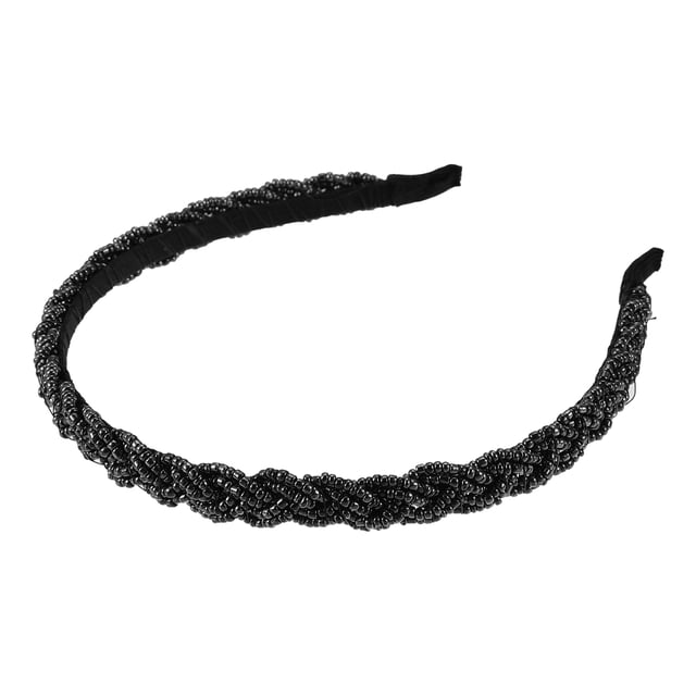 Diadema Unique Bargains Con aro para el cabello Con cuentas Negro 0.43 pulgadas