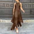 thumbnail image 2 of Sexlip Women Vintage Flapper Dresses 1920s Great Gatsby Halter Fringed Maxi Dress Tassels High Split Formal Dress Brown S, 2 of 7
